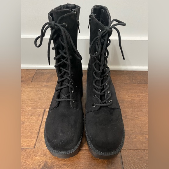 Rouge Helium Black Lace-Up Faux Suede Platform Boots Size 11 - Picture 2 of 8